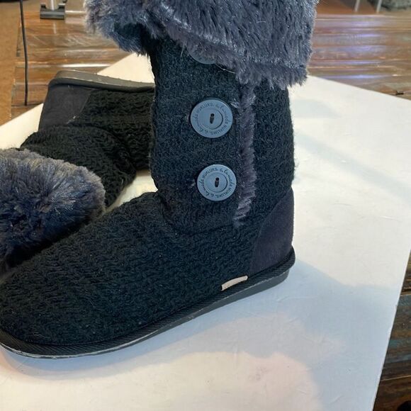 Muk Luks ALa Mode Womens Faux Fur Lined Knit Buttons Ankle Bootie Black Size 8 - Picture 4 of 9